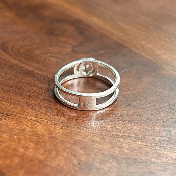 GUCCI Sterling Silver Interlocking G Open Band Ring Size 9 - Picture 5 of 8
